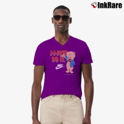 Men’s 1993 Porky Pig Looney Tunes Just Do It V-Neck Tee in purple | Sharp, Breathable, Everyday Staple