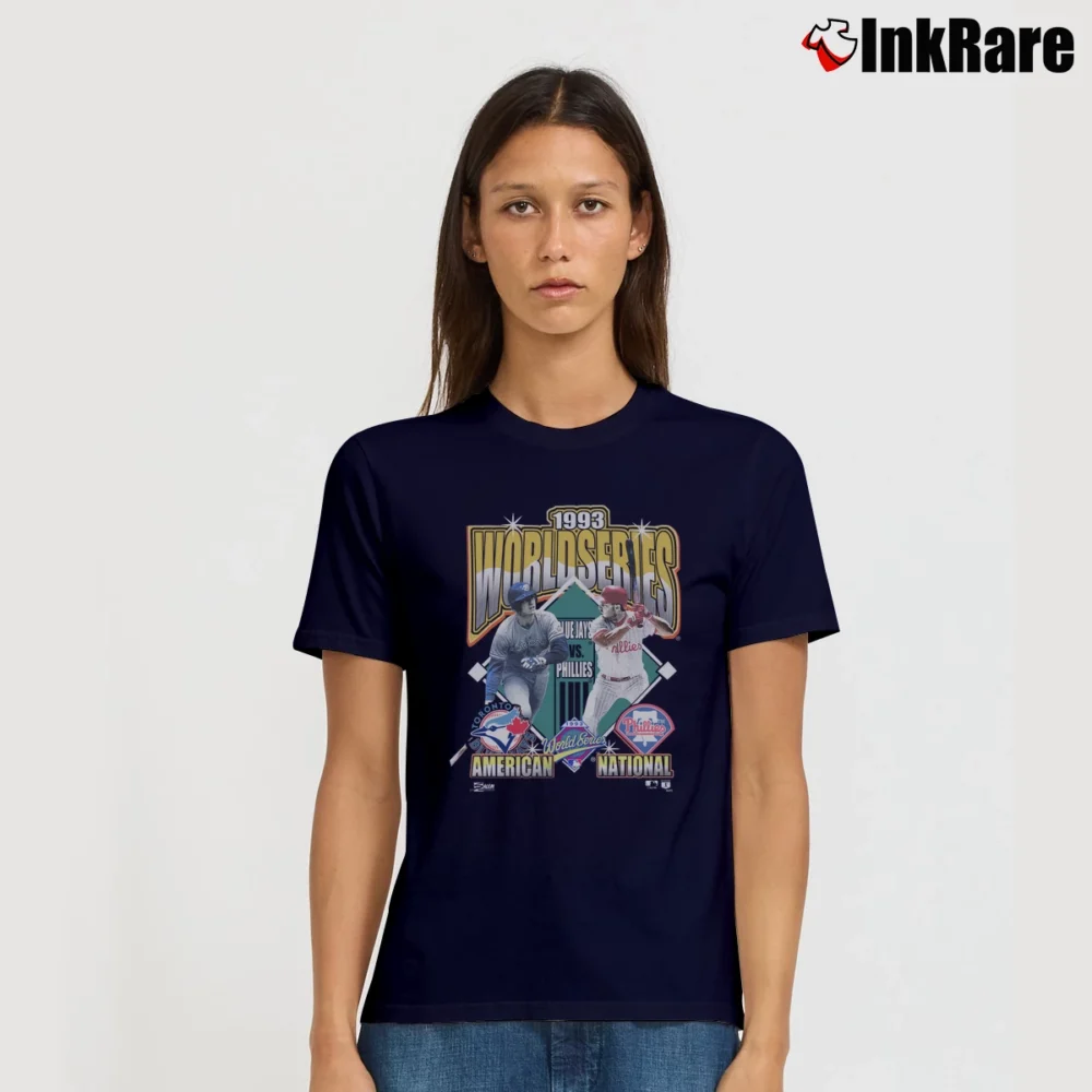 Women’s 1993 World Series Toronto Blue Jays vs Philadelphia Phillies Signature T-Shirt in navy | Soft, Flattering Fit