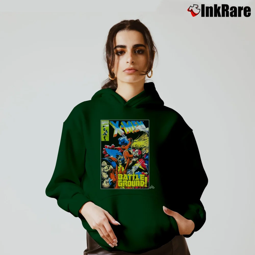 Women’s 1993 X - men Battleground Marvel Comic Cozy Hoodie in forest green | Warm, Structured, Stylish