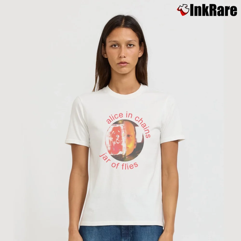 Women’s 1994 Alice In Chains Jar Of Flies Promo Grunge Signature T-Shirt in white | Soft, Flattering Fit