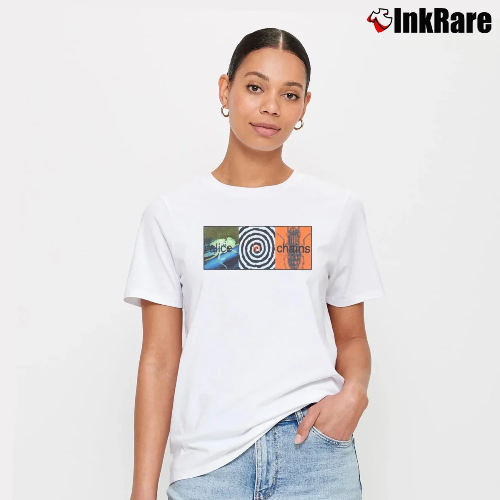 Women’s 1994 Alice In Chains Jar Of Flies Promo Rock Signature T-Shirt in white | Soft, Flattering Fit