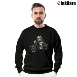 Men’s 1994 Betty Boop Motorcycle Club American Cartoon Crewneck Sweatshirt in black | Cozy Fabric, Clean Style