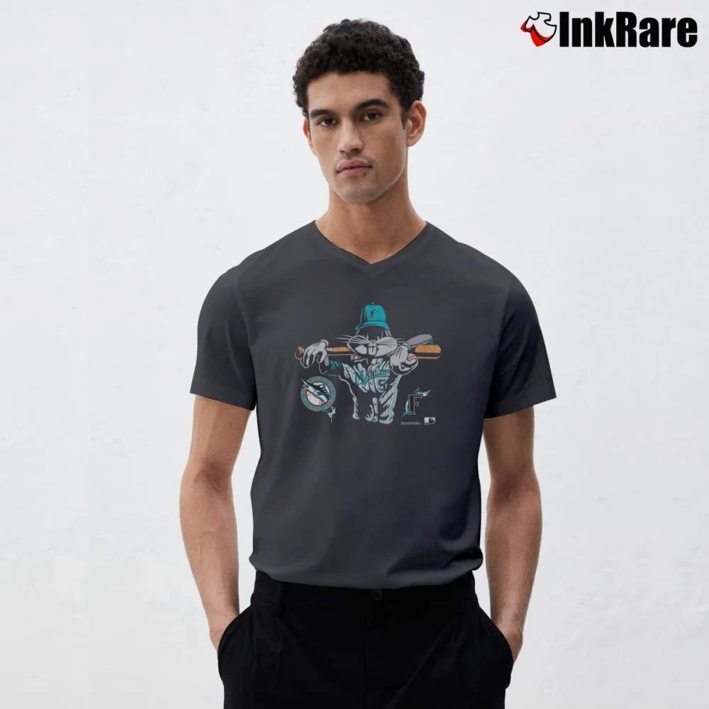 Men’s 1994 Bugs Bunny Florida Marlins MLB Looney Tunes V-Neck Tee in charcoal | Sharp, Breathable, Everyday Staple