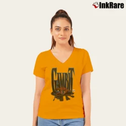Women’s 1994 Gambit Marvel Comics Comic Book Promo V-Neck Tee in orange | Chic Neckline, Soft Texture