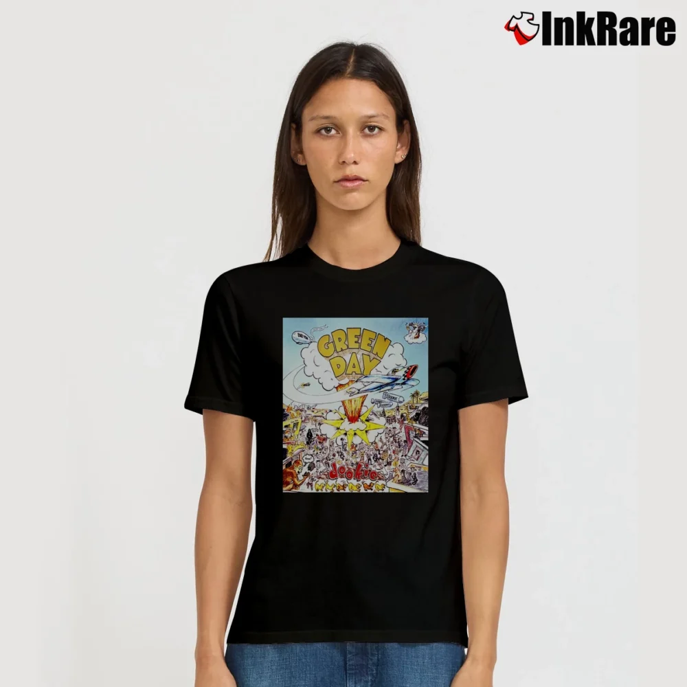 Women’s 1994 Green Day Dookie Rock Band Signature T-Shirt in black | Soft, Flattering Fit