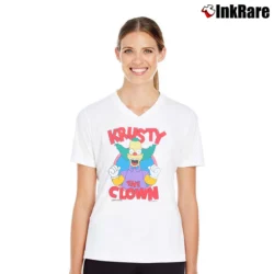 Women’s 1994 Krusty the Clown Simpsons V-Neck Tee in white | Chic Neckline, Soft Texture