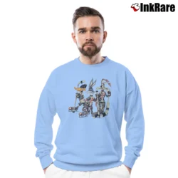 Men’s 1994 Old Time Hockey Looney Tunes Daffy Duck Bugs Bunny Crewneck Sweatshirt in light blue | Cozy Fabric, Clean Style