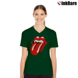Women’s 1994 Rolling Stones Halloween Voodoo Lounge Tour V-Neck Tee in forest green | Chic Neckline, Soft Texture