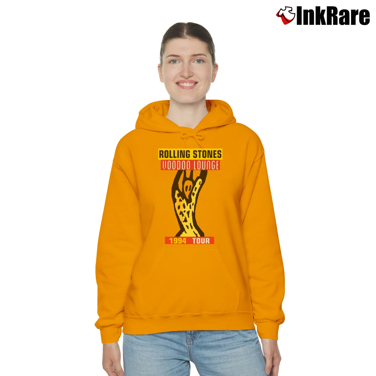 Women’s 1994 The Rolling Stones Voodoo Lounge Tour Cozy Hoodie in orange | Warm, Structured, Stylish