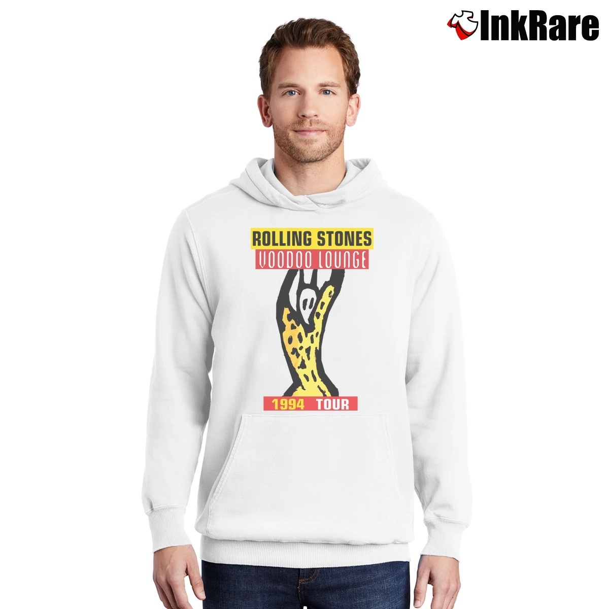 Men’s 1994 The Rolling Stones Voodoo Lounge Tour Pullover Hoodie in white | Cozy, Durable, Modern Fit