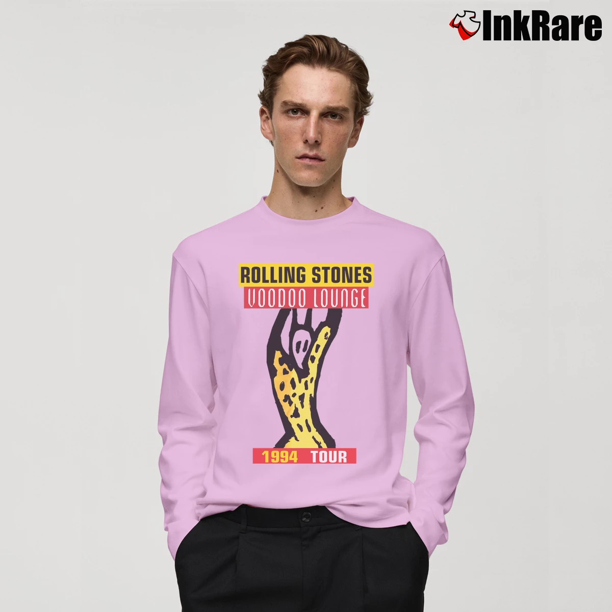 Men’s 1994 The Rolling Stones Voodoo Lounge Tour Long-Sleeve Shirt in light pink | Sleek, Lightweight, Year-Round Wear