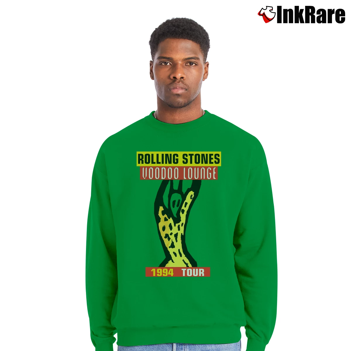 Men’s 1994 The Rolling Stones Voodoo Lounge Tour Crewneck Sweatshirt in irish green | Cozy Fabric, Clean Style