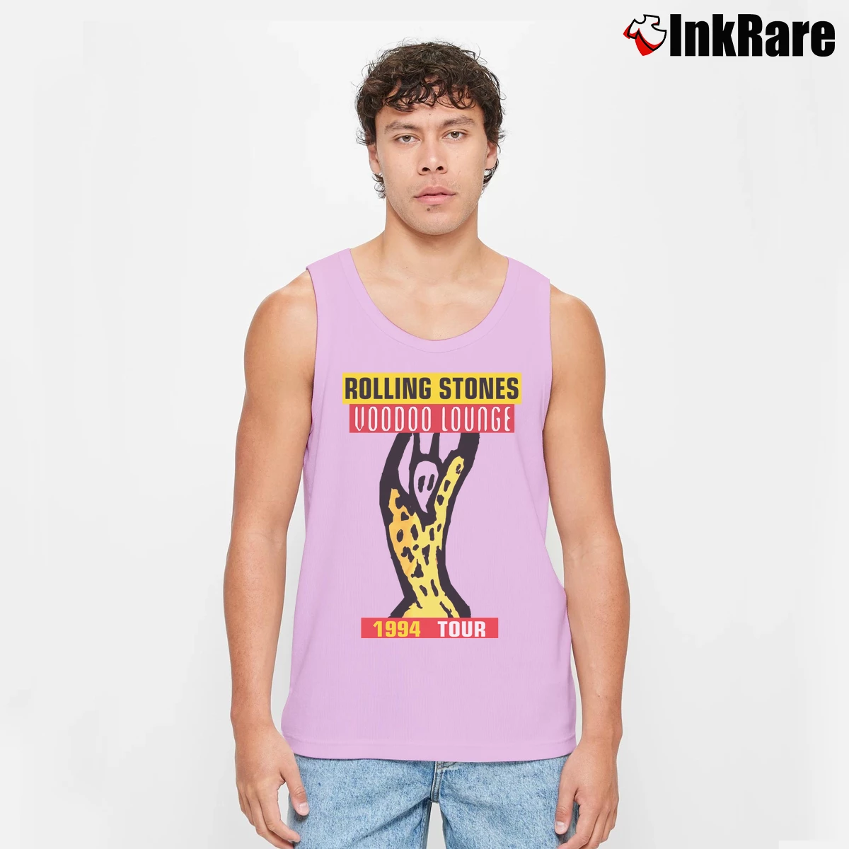 Men’s 1994 The Rolling Stones Voodoo Lounge Tour Tank Top in light pink | Breathable, Active-Friendly Design