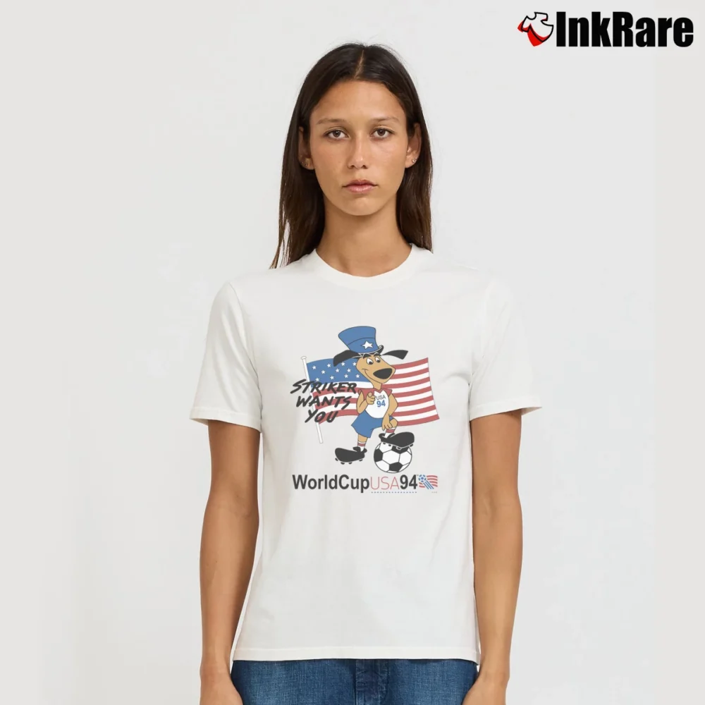 Women’s 1994 USA World Cup Soccer Striker Mascot Fan Signature T-Shirt in white | Soft, Flattering Fit