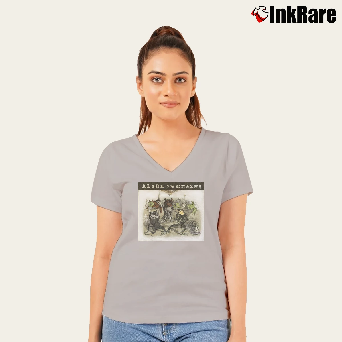 Women’s 1995 Alice In Chains Jj Grandville Tour Graphic V-Neck Tee in sport grey | Chic Neckline, Soft Texture