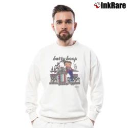 Men’s 1995 Betty Boop Mels Diner Retro Cartoon Crewneck Sweatshirt in white | Cozy Fabric, Clean Style