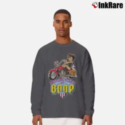 Men’s 1995 Betty Boop Motorcycle Dark Blue Graphic Long-Sleeve Shirt in charcoal | Sleek, Lightweight, Year-Round Wear