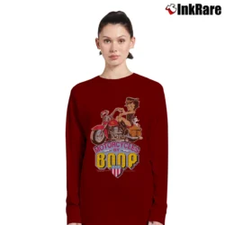 Women’s 1995 Betty Boop Motorcycle Dark Blue Graphic Long-Sleeve Top in maroon | Sleek, Versatile, All-Season