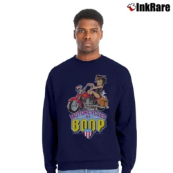 Men’s 1995 Betty Boop Motorcycle Dark Blue Graphic Crewneck Sweatshirt in navy | Cozy Fabric, Clean Style