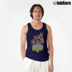 Men’s 1995 Betty Boop Motorcycle Dark Blue Graphic Tank Top in navy | Breathable, Active-Friendly Design