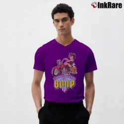 Men’s 1995 Betty Boop Motorcycle Dark Blue Graphic V-Neck Tee in purple | Sharp, Breathable, Everyday Staple