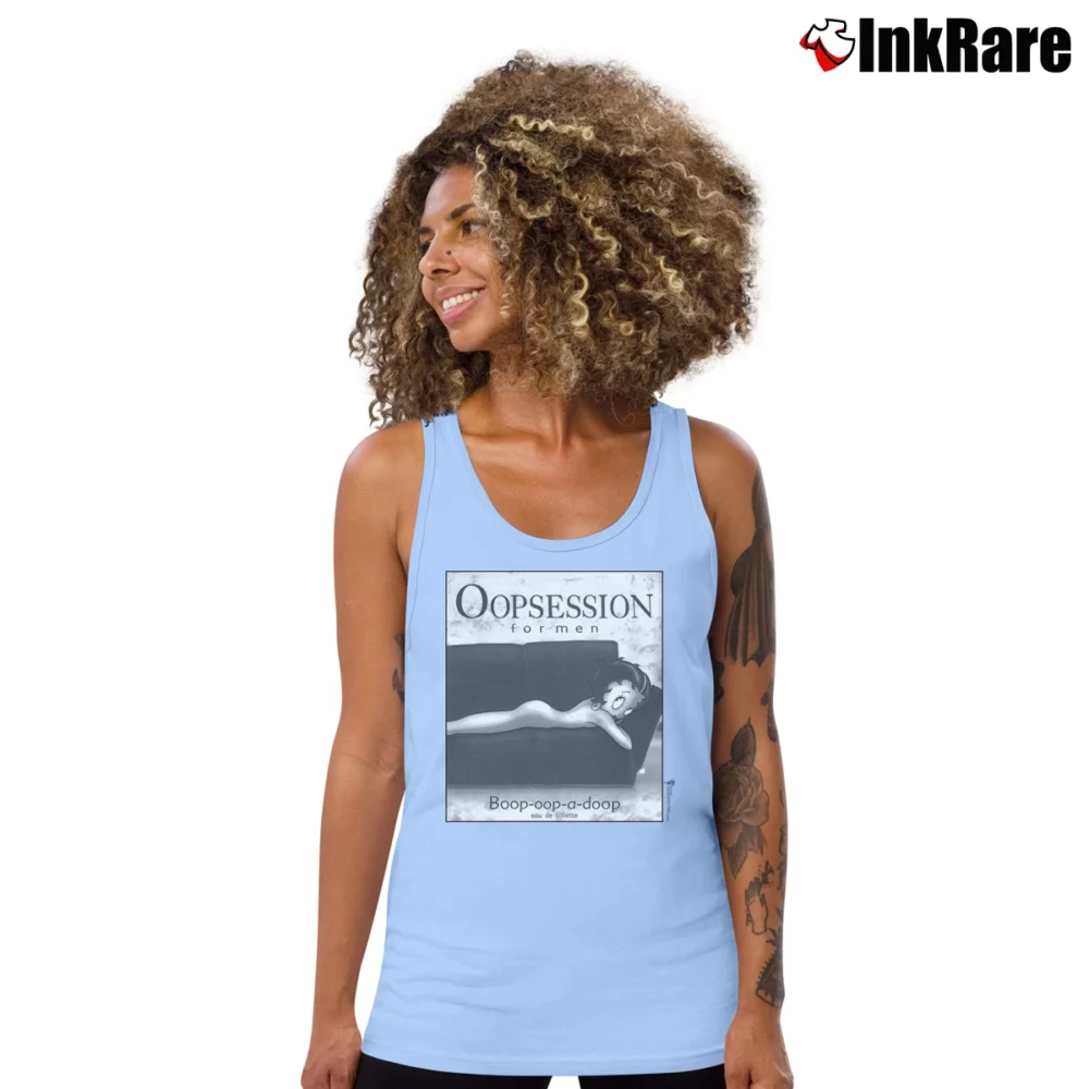 Women’s 1995 Betty Boop Oopsession Cologne Graphic Tank Top in light blue | Lightweight, Movement-Friendly