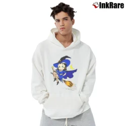 Men’s 1995 Betty Boop Witch Flying Broom Halloween Cartoon Pullover Hoodie in white | Cozy, Durable, Modern Fit