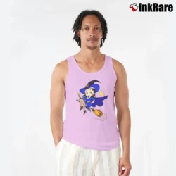 Men’s 1995 Betty Boop Witch Flying Broom Halloween Cartoon Tank Top in light pink | Breathable, Active-Friendly Design