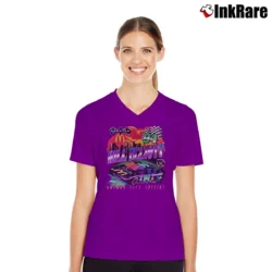 Women’s 1995 Bill Elliott NASCAR Batman Forever Graphic V-Neck Tee in purple | Chic Neckline, Soft Texture