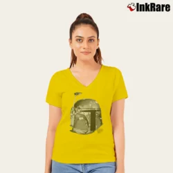 Women’s 1995 Boba Fett Star Wars Changes Mandalorian V-Neck Tee in yellow | Chic Neckline, Soft Texture