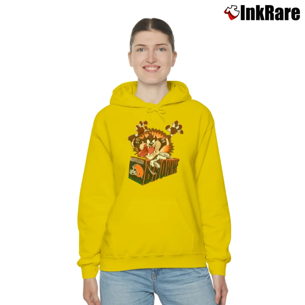Women’s 1995 Cleveland Browns Taz Looney Tunes Cozy Hoodie in yellow | Warm, Structured, Stylish