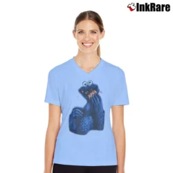 Women’s 1995 Cookie Monster Dragonball Star Wars Crossover V-Neck Tee in light blue | Chic Neckline, Soft Texture