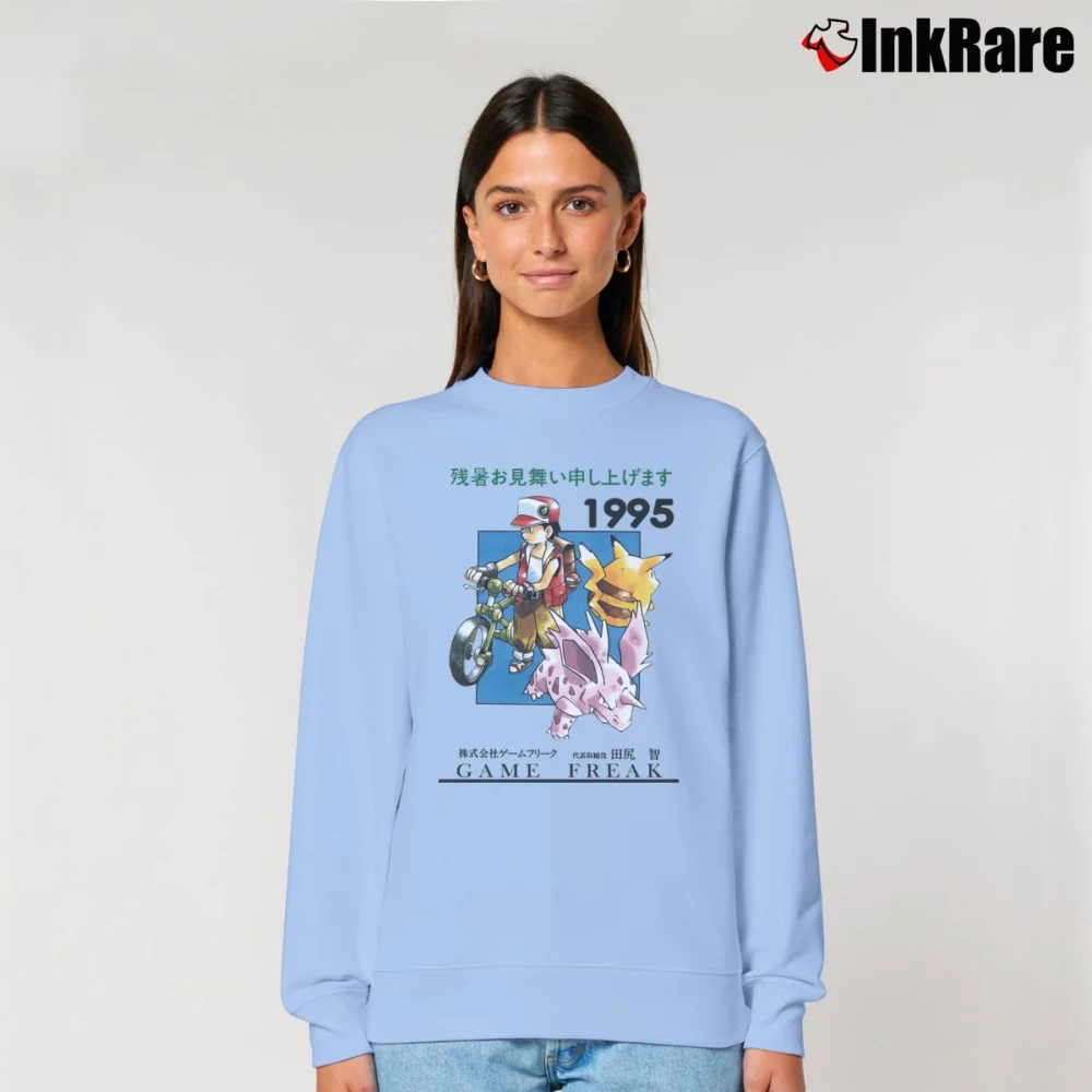 Women’s 1995 Game Freak Pokemon Retro Cartoon Classic Relaxed Sweatshirt in light blue | Soft, Laid-Back Vibe