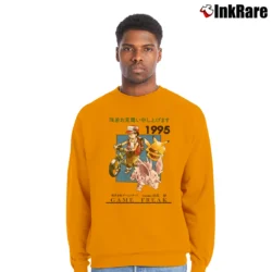 Men’s 1995 Game Freak Pokemon Retro Cartoon Classic Crewneck Sweatshirt in orange | Cozy Fabric, Clean Style