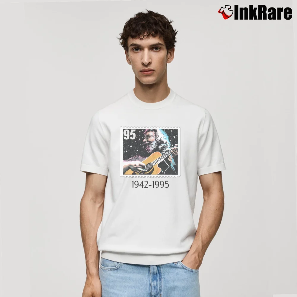 Men’s 1995 Jerry Garcia Stamp Grateful Dead Phish Stoner Hippie San Francisco Classic T-Shirt in white | Soft, Breathable Everyday Wear