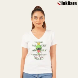 Women’s 1995 Marvin The Martian Angry Looney Tunes Cartoon V-Neck Tee in white | Chic Neckline, Soft Texture