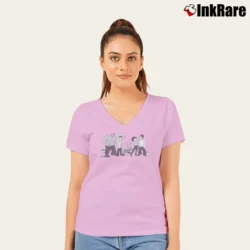 Women’s 1995 Popeye And Betty Boop Cartoon Graphic V-Neck Tee in light pink | Chic Neckline, Soft Texture