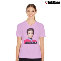 Women’s 1995 Star Trek Captain Kathryn Janeway Sci Fi Graphic V-Neck Tee in light pink | Chic Neckline, Soft Texture