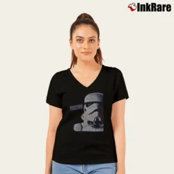 Women’s 1995 Star Wars Empire Strikes Back Stormtrooper Promo V-Neck Tee in black | Chic Neckline, Soft Texture