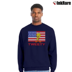 Men’s 1995 Tweety Bird Looney Tunes American Flag Crewneck Sweatshirt in navy | Cozy Fabric, Clean Style