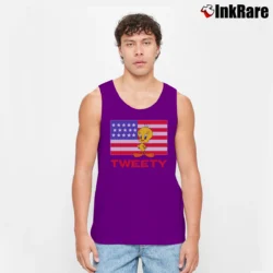 Men’s 1995 Tweety Bird Looney Tunes American Flag Tank Top in purple | Breathable, Active-Friendly Design