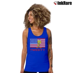 Women’s 1995 Tweety Bird Looney Tunes American Flag Tank Top in royal blue | Lightweight, Movement-Friendly