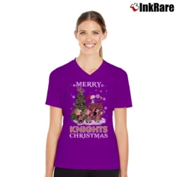 Women’s 1995 UCF Knights Merry Christmas Snoopy Ugly V-Neck Tee in purple | Chic Neckline, Soft Texture