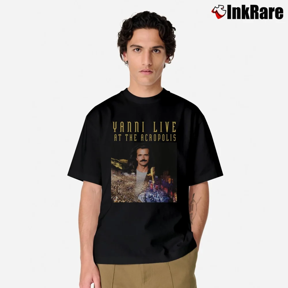Men’s 1995 Yanni Live At Acropolis World Tour Classic T-Shirt in black | Soft, Breathable Everyday Wear