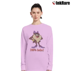 Women’s 1996 100% Babe Taz Looney Tunes Cartoon Long-Sleeve Top in light pink | Sleek, Versatile, All-Season