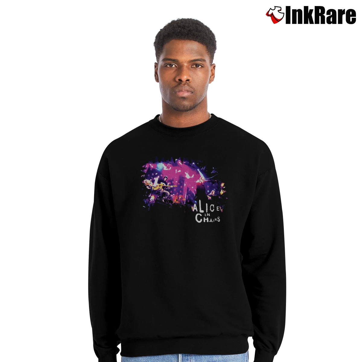 Men’s 1996 Alice In Chains Mtv Unplugged Concert Crewneck Sweatshirt in black | Cozy Fabric, Clean Style