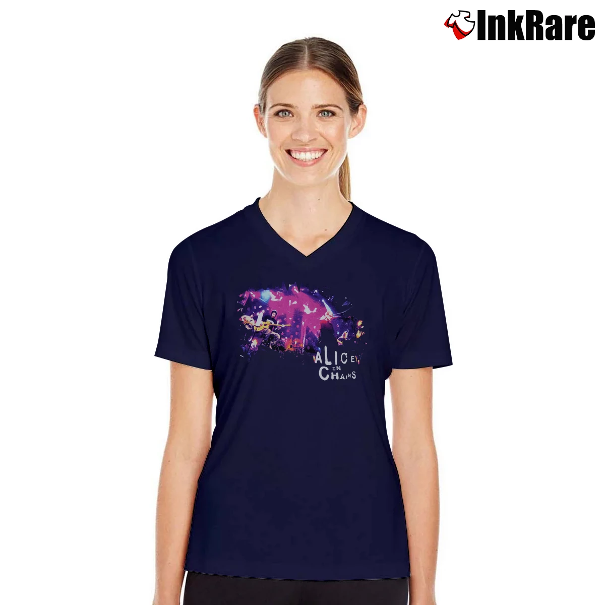 Women’s 1996 Alice In Chains Mtv Unplugged Concert V-Neck Tee in navy | Chic Neckline, Soft Texture