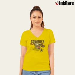 Women’s 1996 Dallas Cowboys Looney Tunes Tasmanian Devil V-Neck Tee in yellow | Chic Neckline, Soft Texture