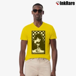 Men’s 1996 Death Sandman DC Neil Gaiman Marvel Rap Classic V-Neck Tee in yellow | Sharp, Breathable, Everyday Staple