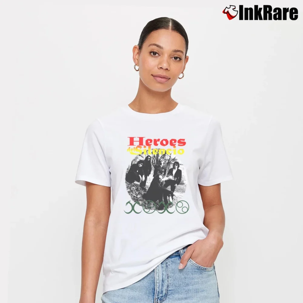Women’s 1996 Heroes Del Silencio Rock Metal Tour Signature T-Shirt in white | Soft, Flattering Fit